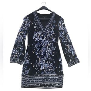 White House Black Market tunic dress. Black with blues and white   XXS